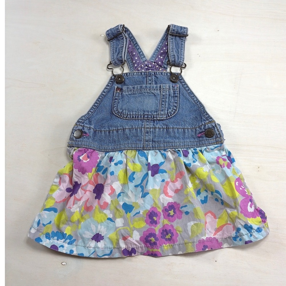 Genuine Kids OshKosh Baby Girls Denim Floral Jumper Dress Blue Purple 12M